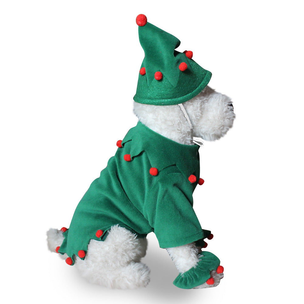 Small dog wearing a warm Christmas elk costume