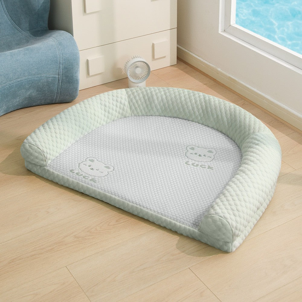 Removable washable dog bed with sponge filling in Green Teddy, size Medium 64 x 45cm
