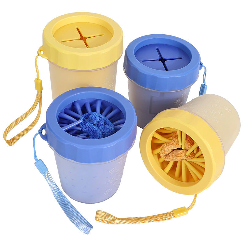 Deep Dog Paw Cleaner Cup with Soft Bristles, Towel Option