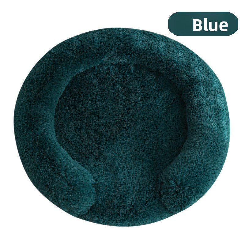 Plush round donut bed for cats and dogs in White, extra detail view
