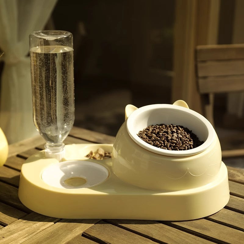 Dual Bowl Pet Feeder with Removable Stainless Steel Inserts and Weighted Anti-Slip Base