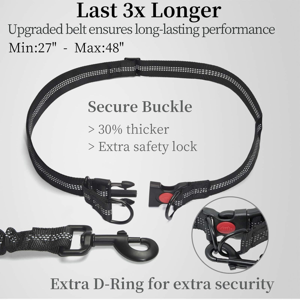 Hands free reflective dog running lead with waist bag in black