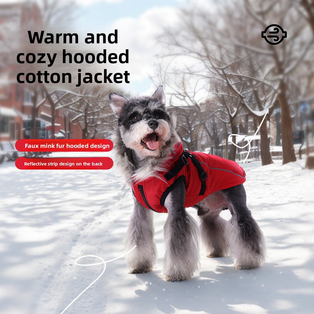 Padded dog coat with faux fur collar, available in 4 colours, image 1