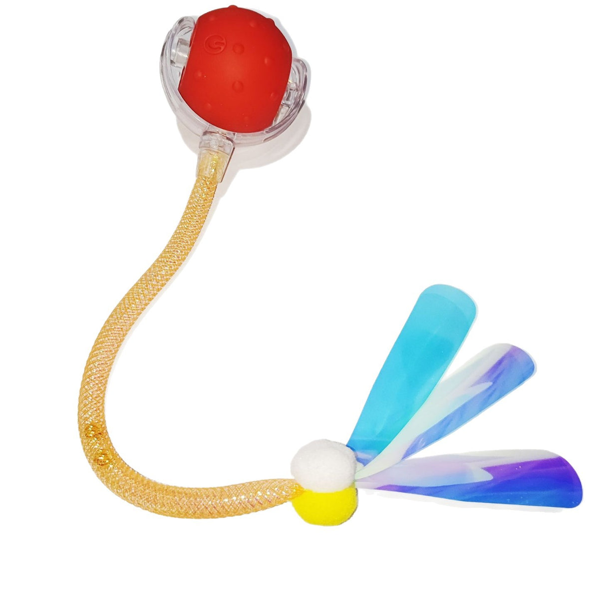 Red automatic rolling cat toy ball with dragonfly tail, photo 5