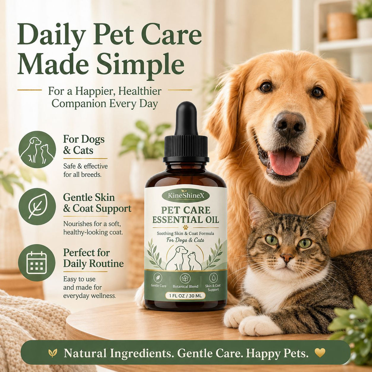 Pet Coat Care Oil for Dogs and Cats, Shine and Tangle Relief