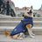 Thick padded winter dog coat in Red, in a home setting