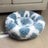 Round velvet cat bed mat for winter in Sky Blue Check, size 60cm