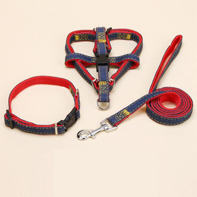 Matching harness, collar and lead set in blue for small pets