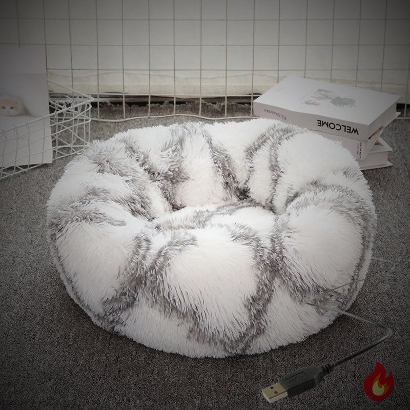 Avocado green heated pet bed with USB cable