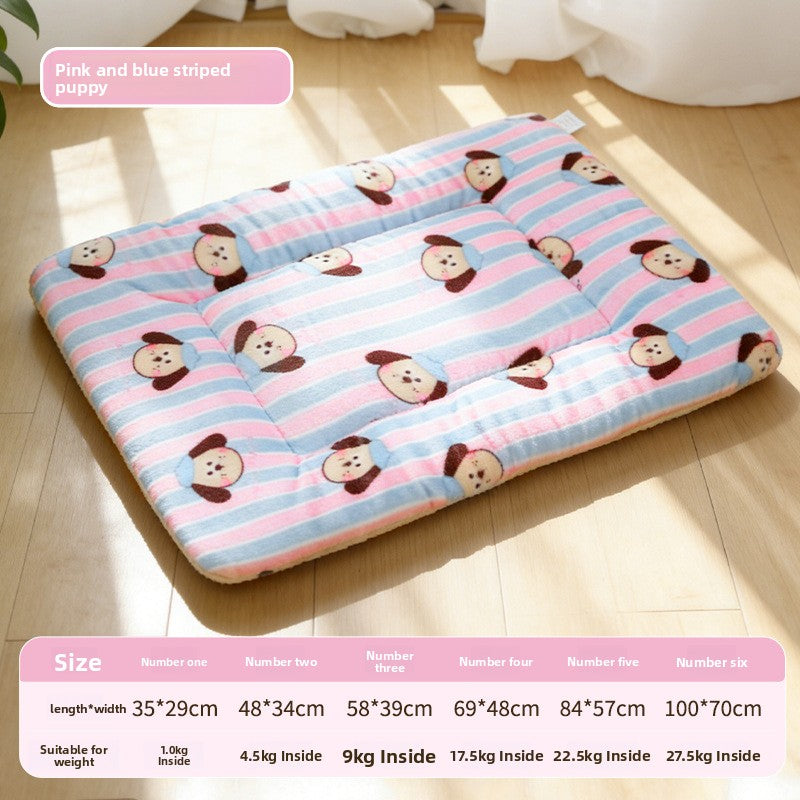 Thick plush pet sleeping mat with brown bear print, view 49