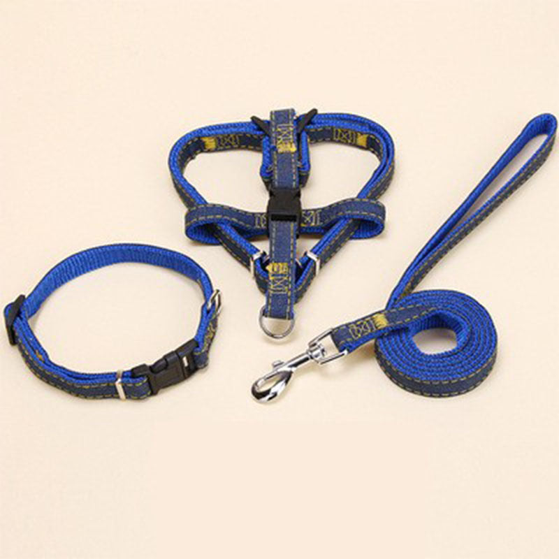 Matching harness, collar and lead set in blue for small pets