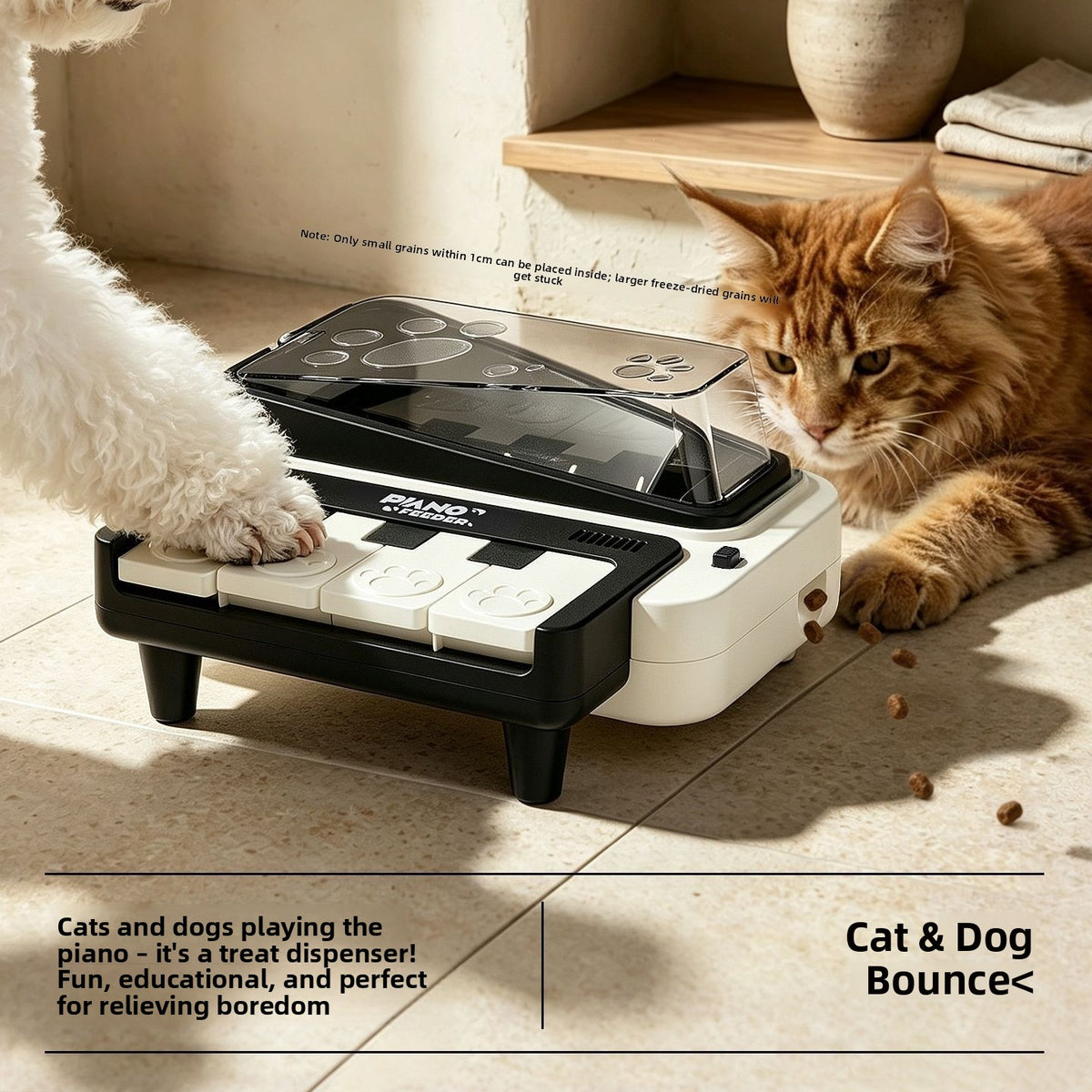 Interactive Piano Pet Feeding Toy in Stainless Steel for Cats and Medium Dogs