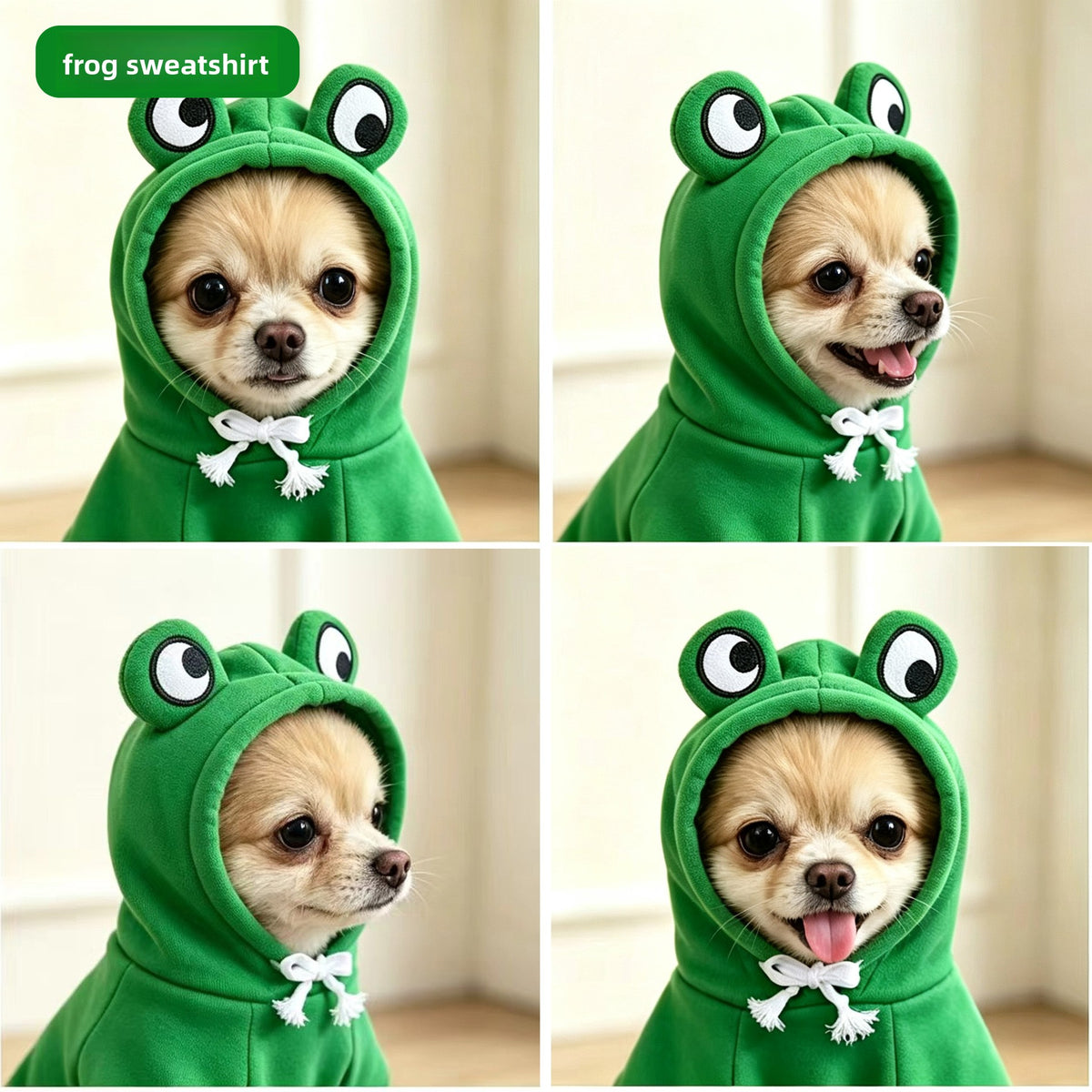 Hooded fleece pet sweatshirts with reindeer and frog designs