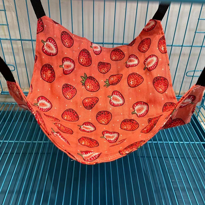 Hanging cat cage hammock with fishbone cat fleece print