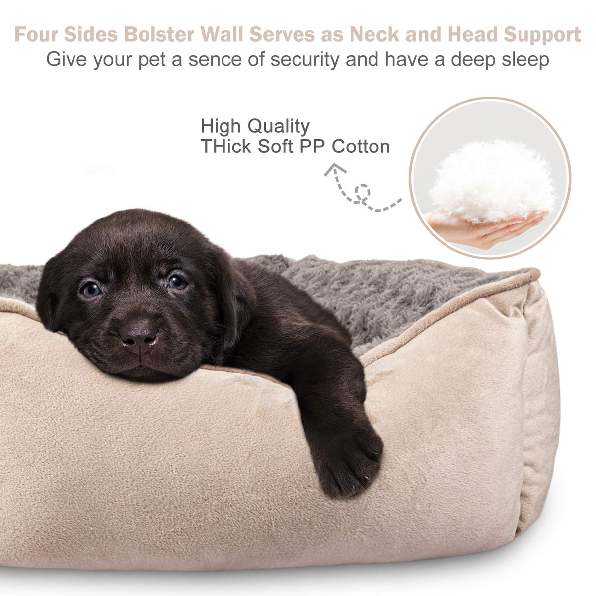 Rectangle Dog Bed with Raised Walls, Washable Calming Pet Sofa Bed