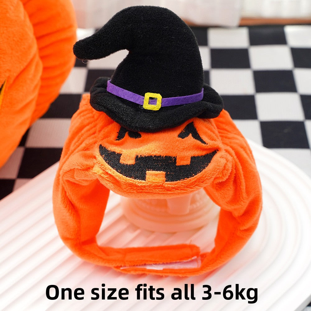 Pumpkin Halloween costume for dogs and cats in Black and Orange with Hat, close-up detail