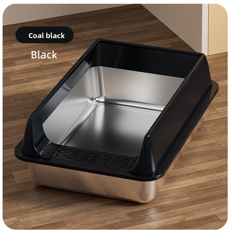 Stainless Steel Top Entry Cat Litter Box with Lid, Semi-Enclosed