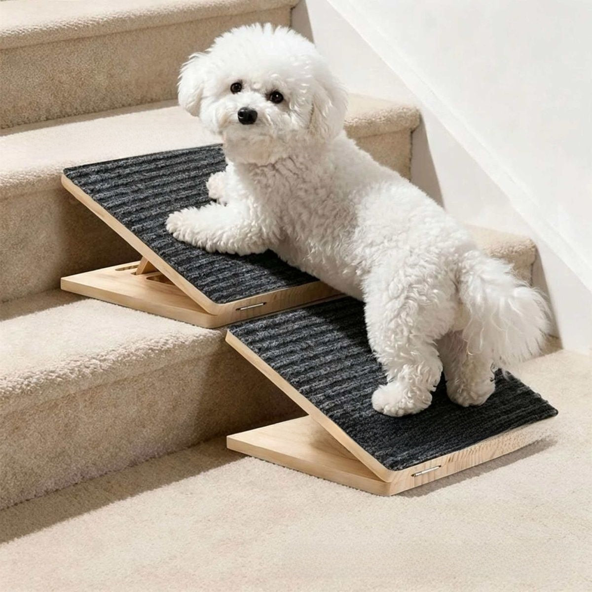 Wooden folding pet ramp ladder with non-slip surface