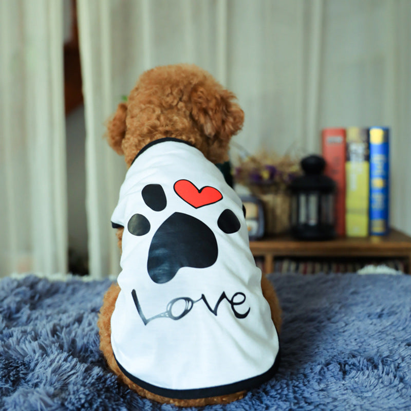 Lightweight cotton dog vest with heart print in Black, front view