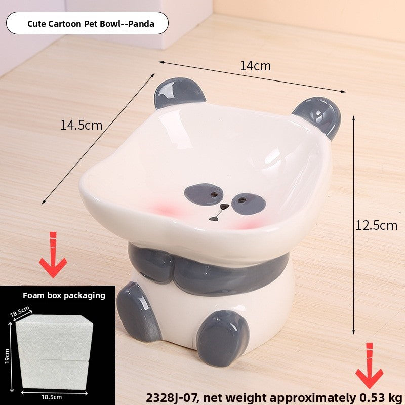 Ceramic Elevated Pet Bowl with Anti-Spill Slanted Opening and Double Ears in Cute Designs