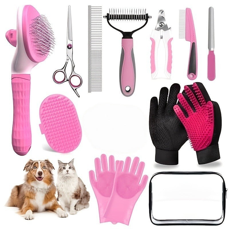 13-in-1 Pet Grooming Kit, Dog and Cat Brush, Nail Clipper and Trimmer