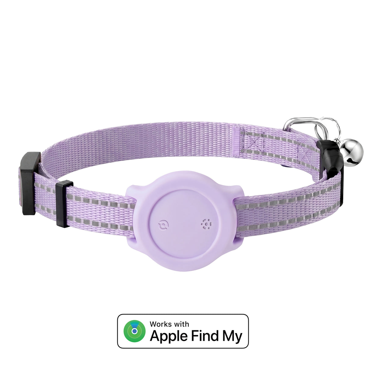 Reflective Bluetooth tracker collar for cats and small dogs in Black Dual System, front view