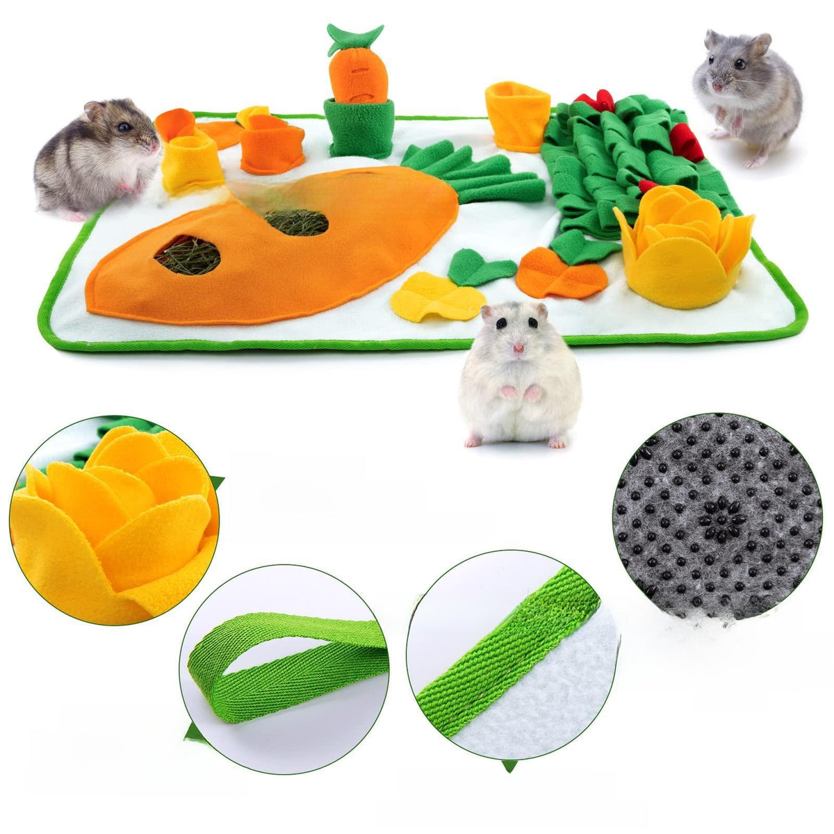 Rabbit foraging mat with hidden carrot toys for small pets, view 1