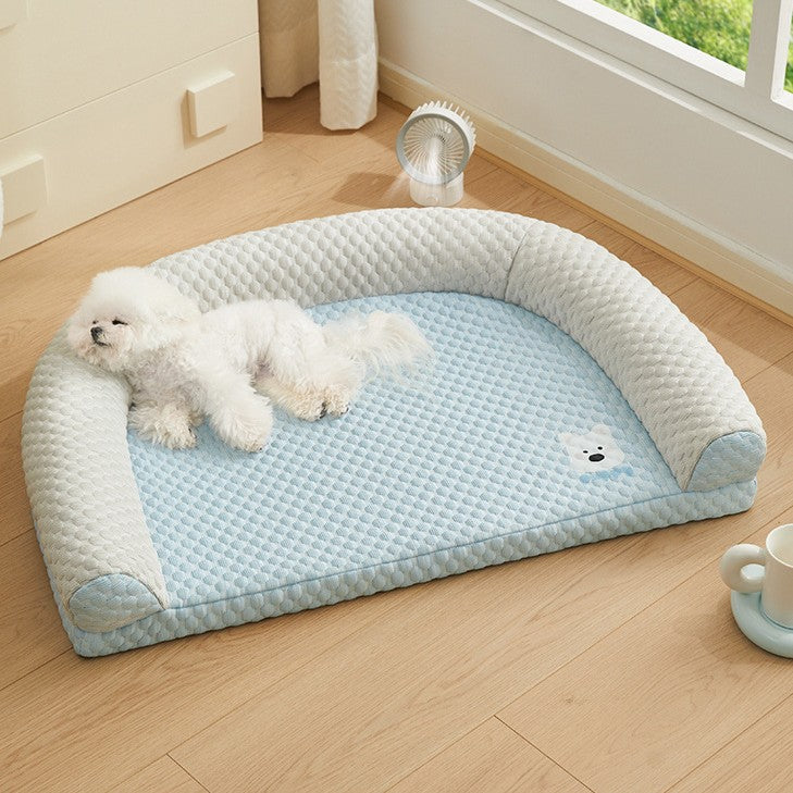 Removable washable dog bed with sponge filling, shown in 4 colours and styles