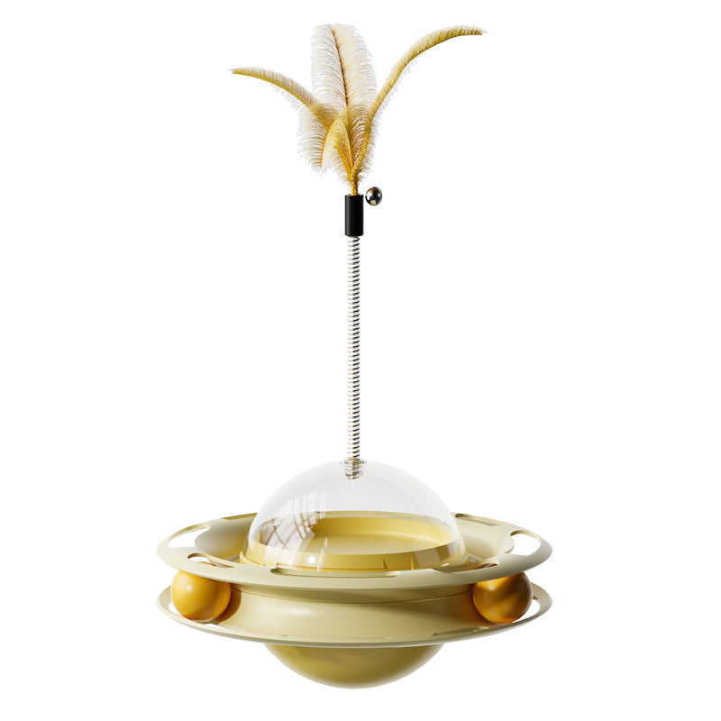 Self-Spinning Cat Turntable Toy with Feather Attachments and Weighted Tumbler Base