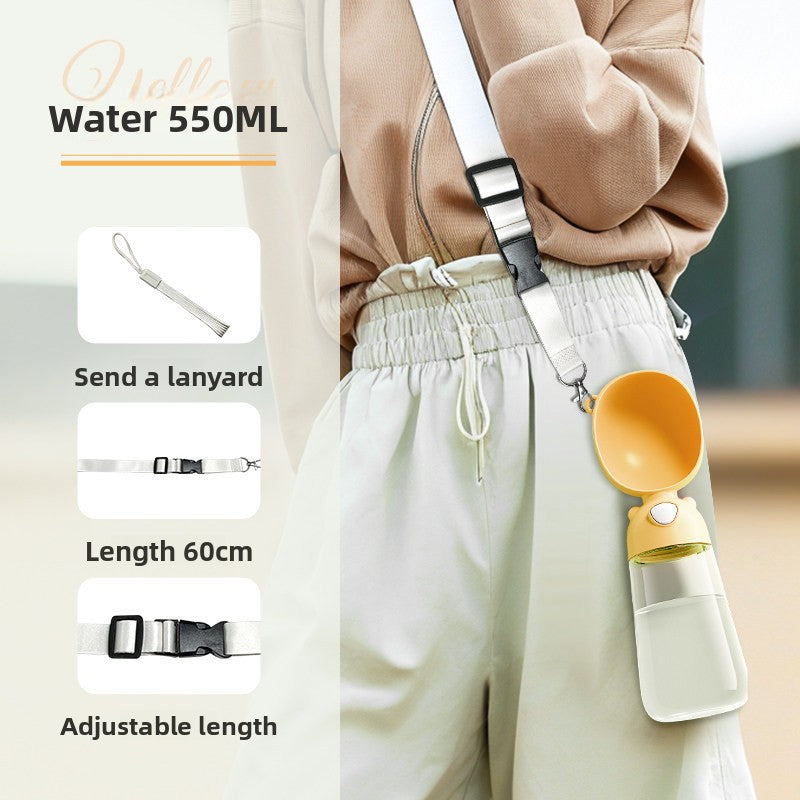 Portable dog water bottle cup with leakproof seal in Tan Flagship with Strap, close-up detail