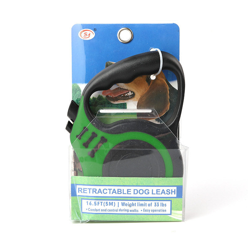Green automatic retractable dog lead for small and medium dogs