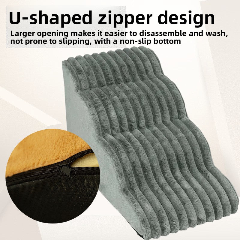 Camel four-step sponge pet steps beside a high bed