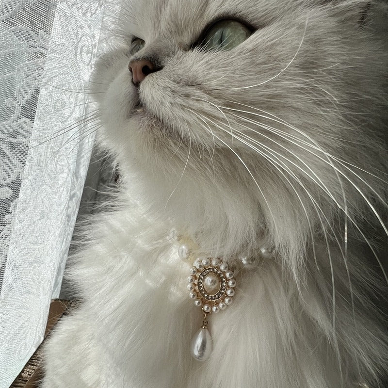 Double layer vintage pearl collar with gemstone flowers, product image 3