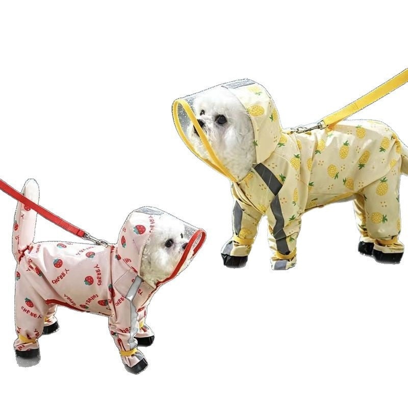 Fruit print dog raincoats in pineapple and strawberry