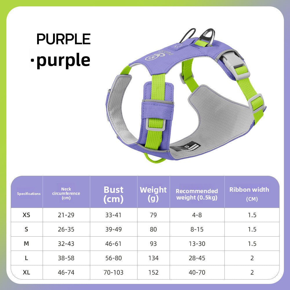 Quick-dry reflective polyester mesh dog harness in purple, product image 5