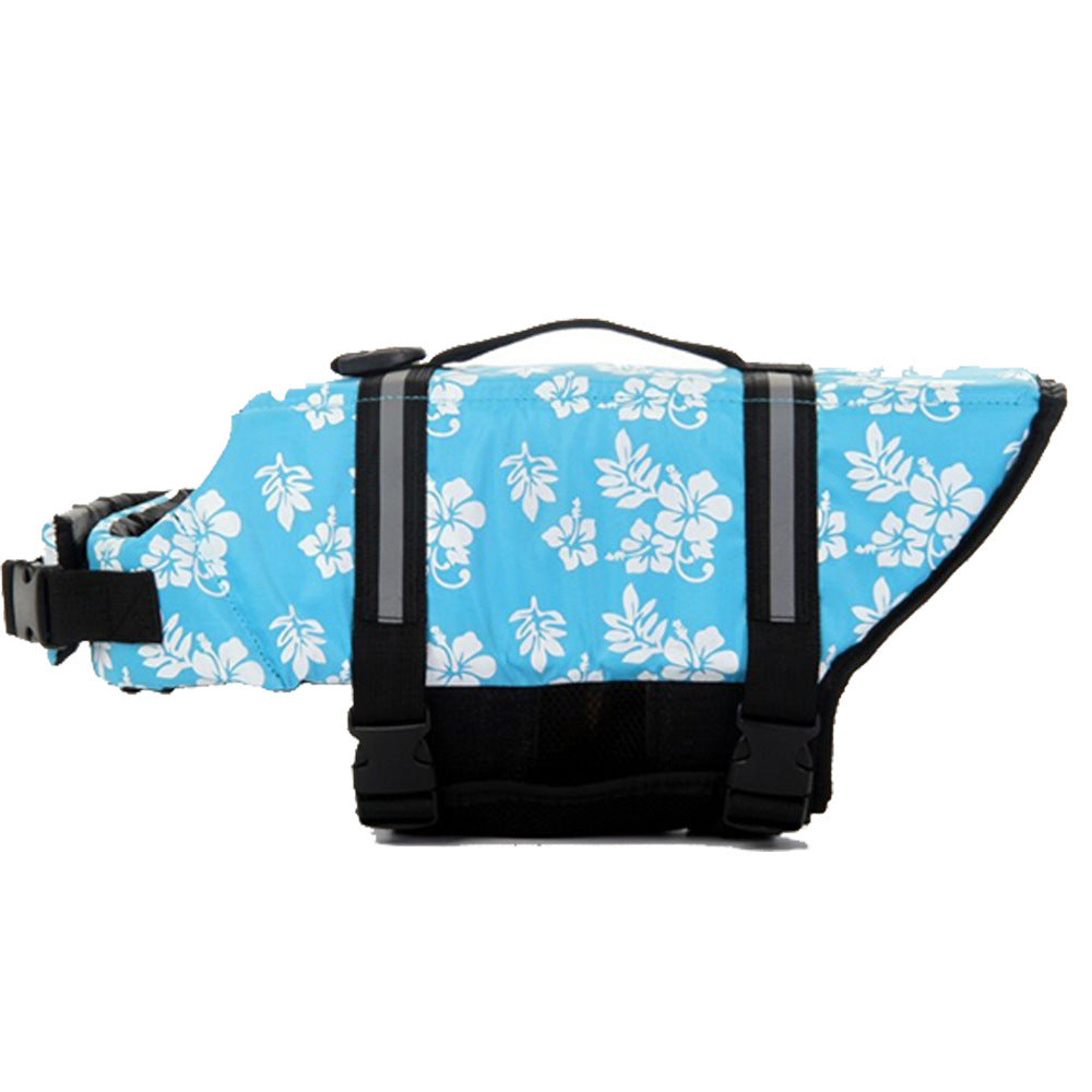 Dog life jacket swim vest with adjustable straps in floral print, view 28