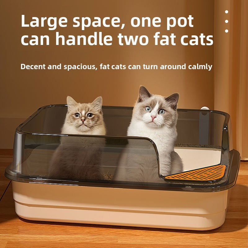 Semi-Enclosed Cat Litter Box for Large Cats, Anti-Splash Design