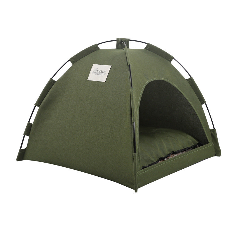 Army green semi enclosed pet tent bed for cats, view 4