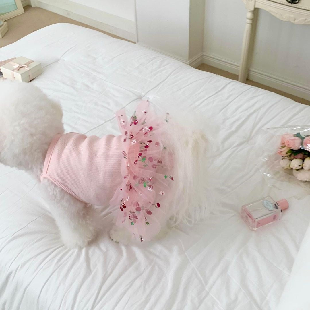 Pink cherry print puffy tutu skirt for small dogs, view 2