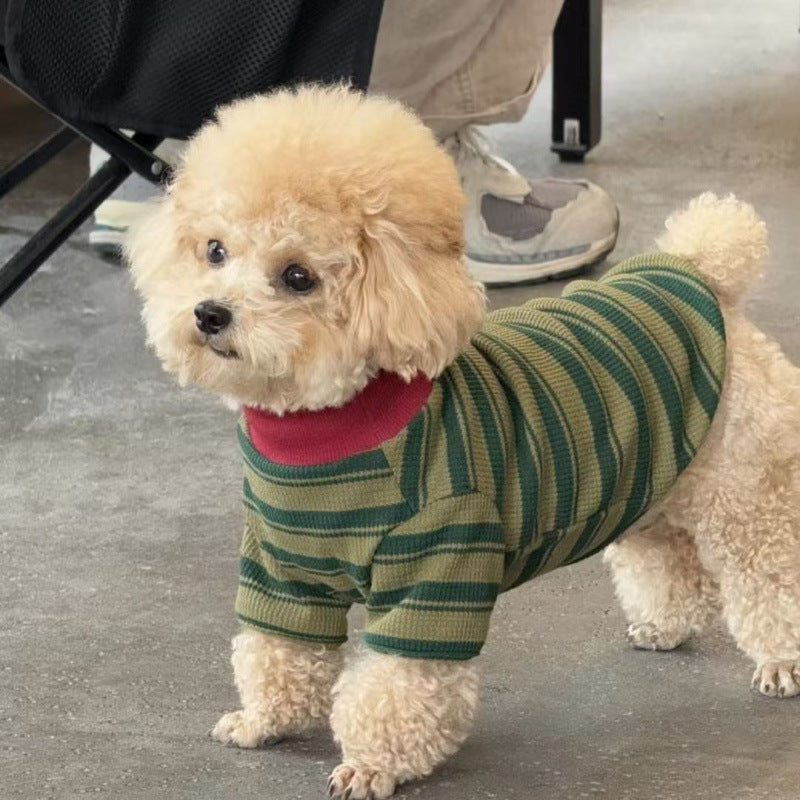 Dark green striped two leg hoodie for small dogs