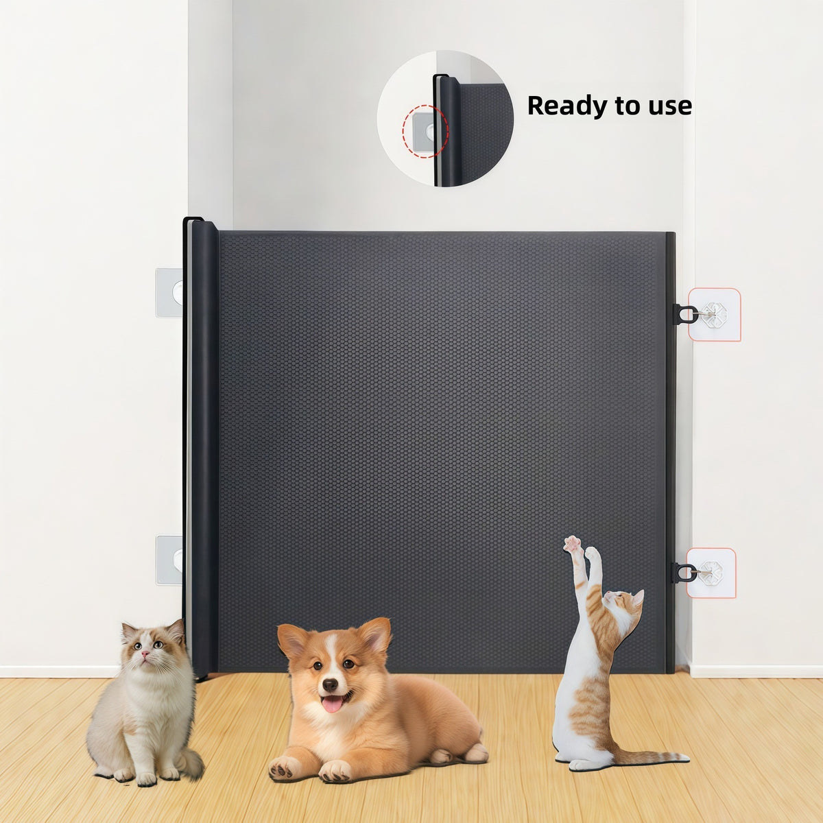 Black retractable mesh pet gate for doorways and stairs, photo 4