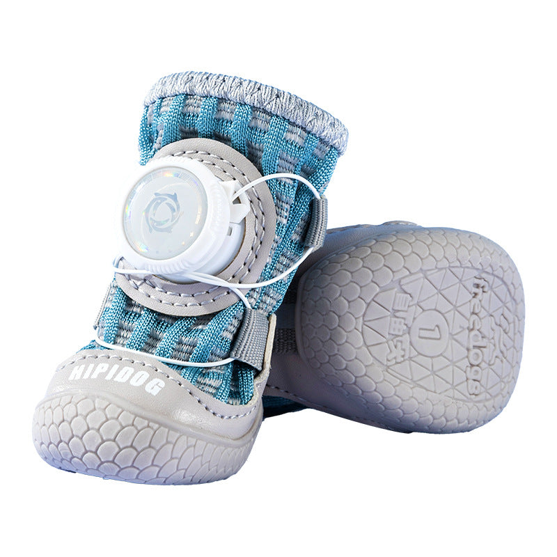 Breathable mesh dog shoes with anti-slip sole in Bondi Blue Pair, showing size and shape