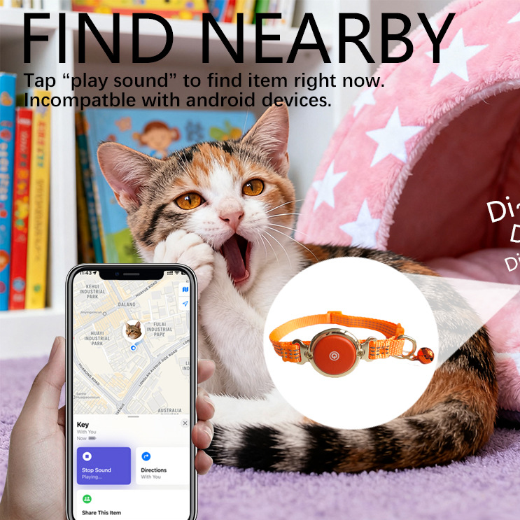 Slim nylon pet collar with built-in rechargeable Bluetooth locator, product image 1