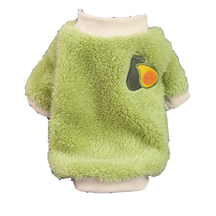 Small dog in an avocado print cotton velvet top