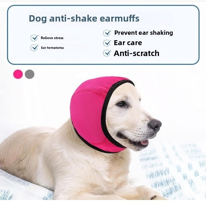 Striped soft stretch dog ear muffs snood in red, view 3