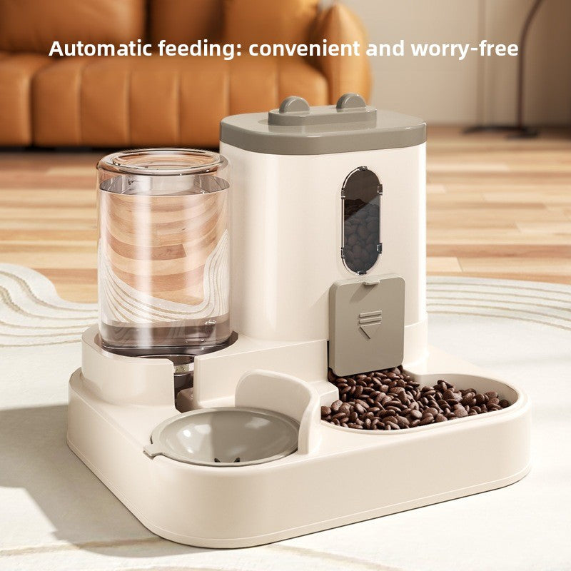 Automatic Pet Feeder with Food and Water Bowls and Cat Ear Sliding Cover for Cats and Dogs