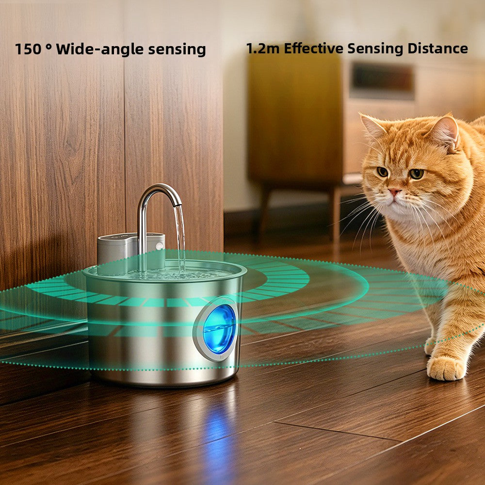 Infrared Sensor Pet Water Fountain, 2.2L 304 Stainless Steel Dispenser with USB Power