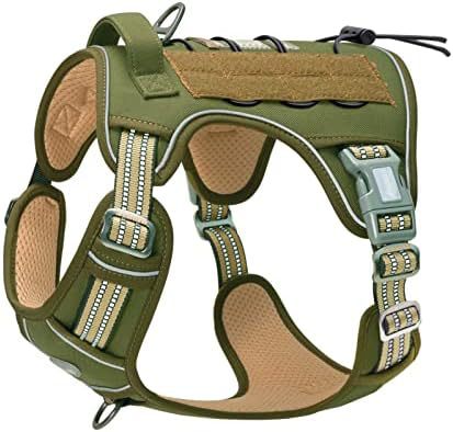 Tactical nylon dog harness with metal buckles in desert camo, view 31