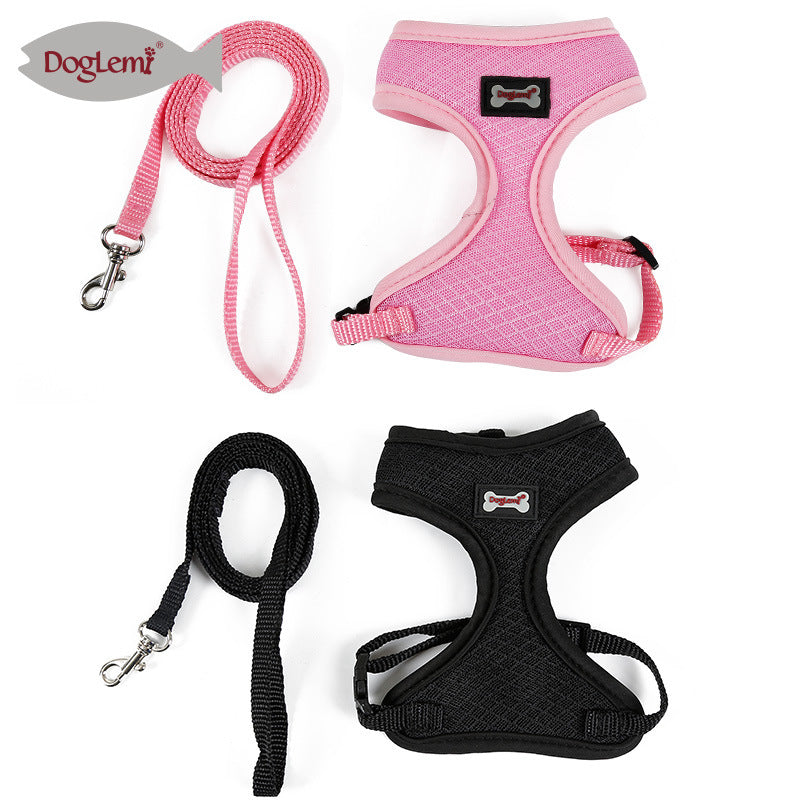 Black breathable mesh cat vest harness with lead