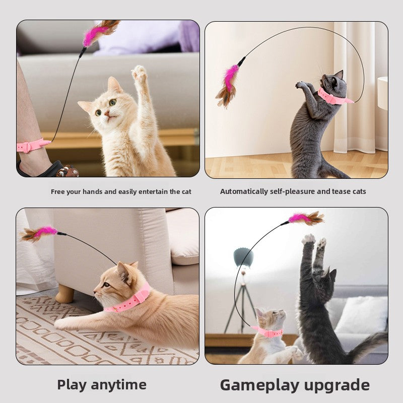 Lightweight cat teaser collar with feather wand for solo play, product image 3